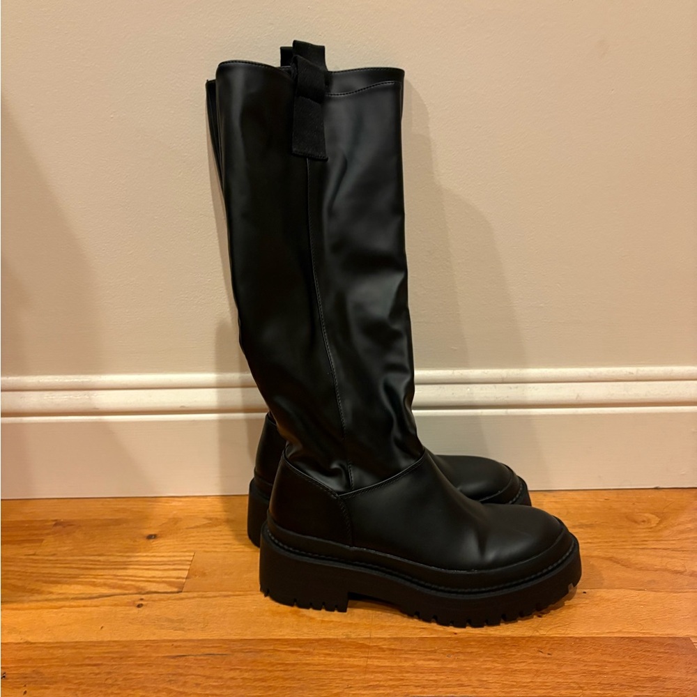 Stradivarius Black Over the Knee Boots